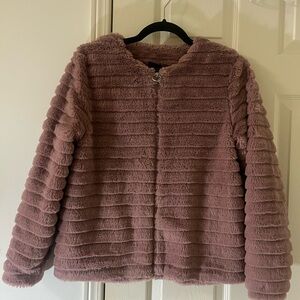 Japanese Brand MIMI MIMETE Plush Blush Taupe Mauve Faux Fur Jacket-Petite S/M